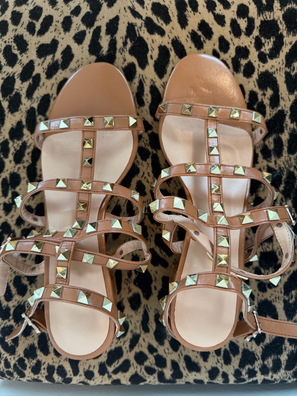 Women's Tan Studded Gladiator Sandals